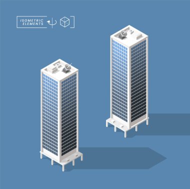 Arka planda Gölgeler olan Isometric Yüksek Kaliteli Şehir Binası. İzole Vektör Elementleri