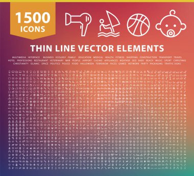 1500 adet yüksek kalite evrensel katı simge seti. İzole Vektör Elementleri