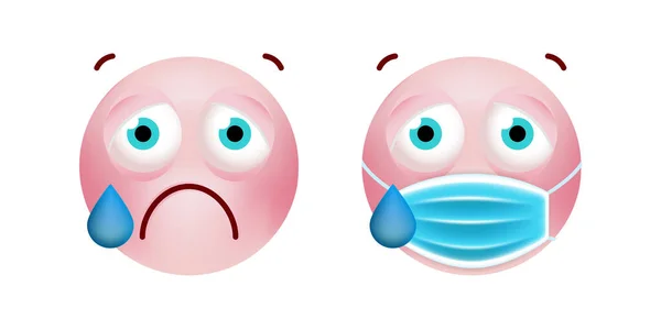 Emoticono Rosa Lindo Con Estilo Dibujos Animados Con Máscara Facial — Vector de stock