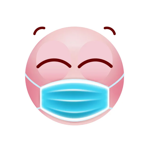 白い背景に医療顔マスクと漫画スタイルでかわいいピンクの絵文字 絶縁ベクトルイラスト — ストックベクタ