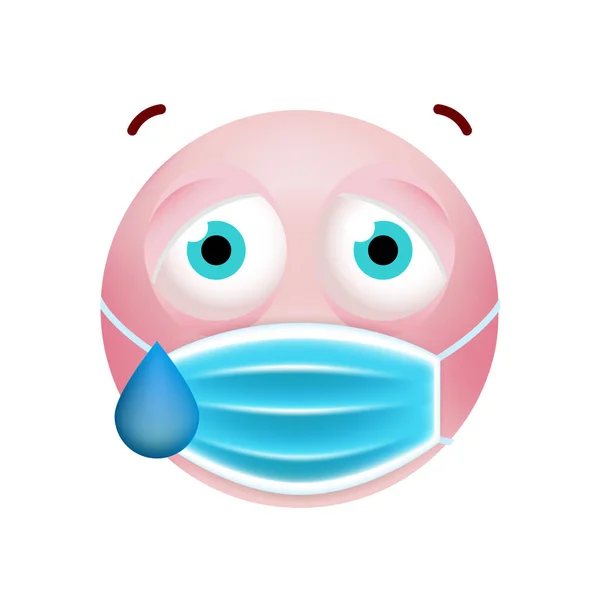 Cute Pink Emoticon Cartoon Style Medical Facial Mask White Background - Stok Vektor