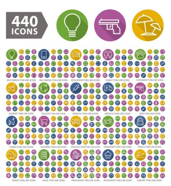 440 adet yüksek kalite ince çizgi simgesi seti. İzole Vektör Elementleri