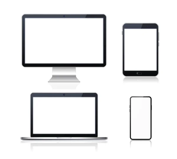 Ensemble Dispositifs Technologiques Avec Écran Blanc Sur Fond Blanc Éléments — Image vectorielle