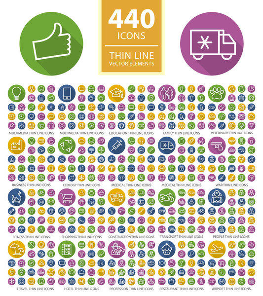 Set of 440 High Quality Thin Line Icons. Изолированные векторные элементы