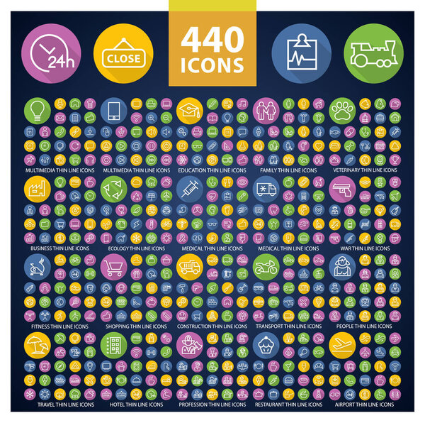 Set of 440 High Quality Thin Line Icons. Изолированные векторные элементы