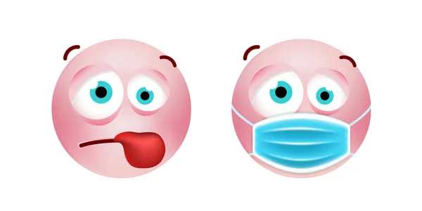 Cute Pink Emoticon Cartoon Style Medical Facial Mask White Background - Stok Vektor