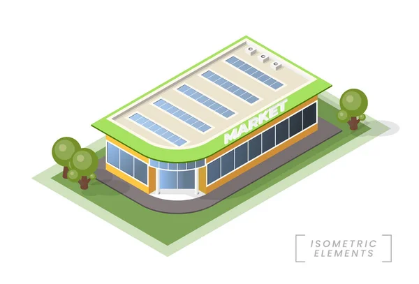 Izometryczne Centrum Handlowe Wysokiej Jakości Cieniami Białym Tle Izolowane Elementy — Wektor stockowy