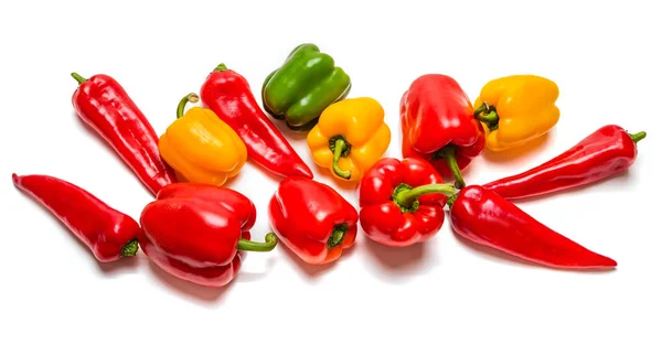 Rood Geel Groen Paprika Een Witte Achtergrond — Stockfoto