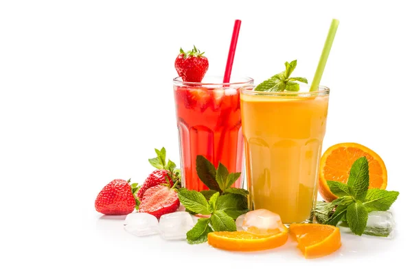 Fruit Cocktail Glasses Fruit Drinks Made Strawberry Orange Decorated Mint — Stock Photo, Image