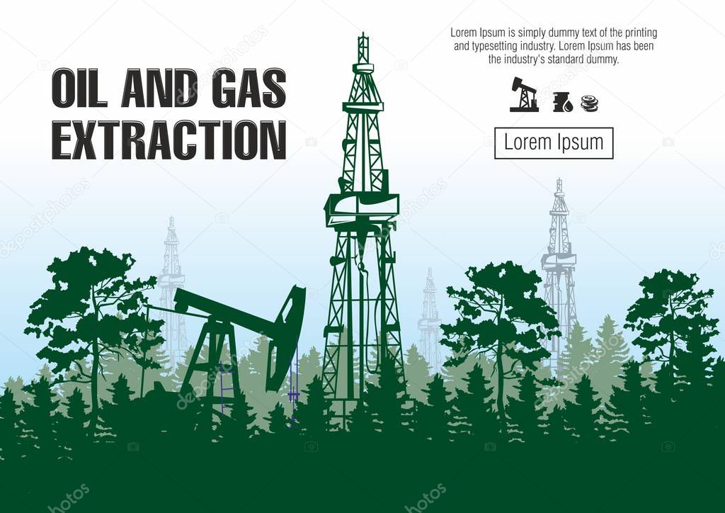 Oil and gas production, drilling rigs Against the background of forest