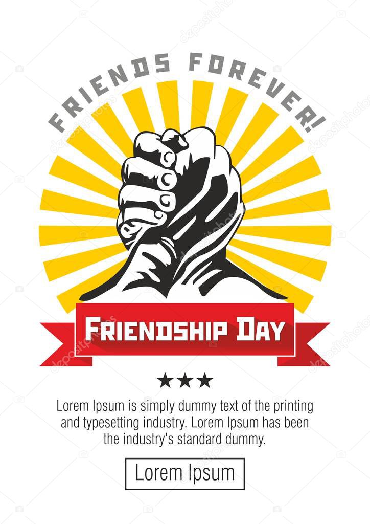 Sticker Friendship Day - handshake against the background of sunlight