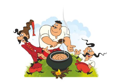 Ukrainian Cossacks Picnic - Cossacks have lunch on the grass and have fun clipart