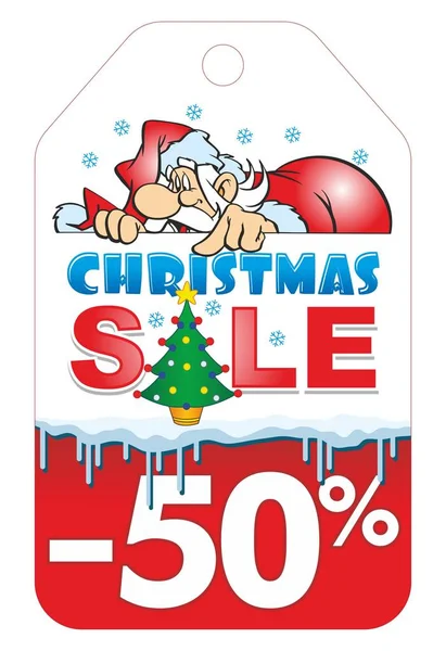 Santa Claus Δείχνει Μια Εορταστική Έκπτωση Σχήμα Ετικέτα Χριστούγεννα Πώληση — Διανυσματικό Αρχείο