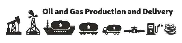 Oil Gas Production Delivery Icon Set — Stock Vector