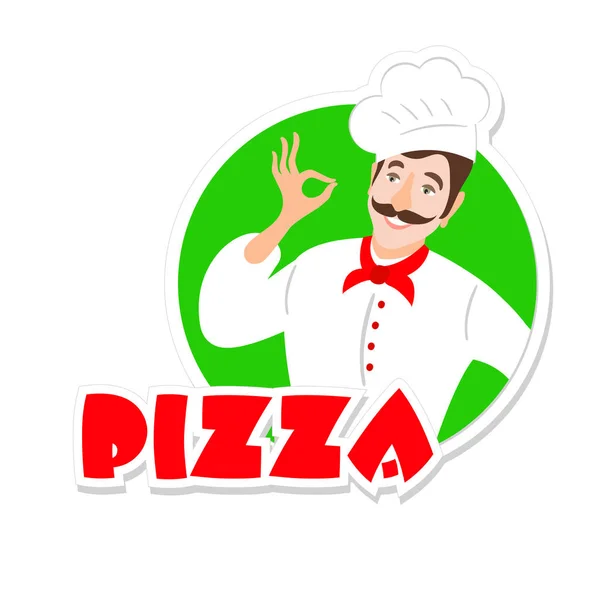 Chef pizza sticker — Stock Vector