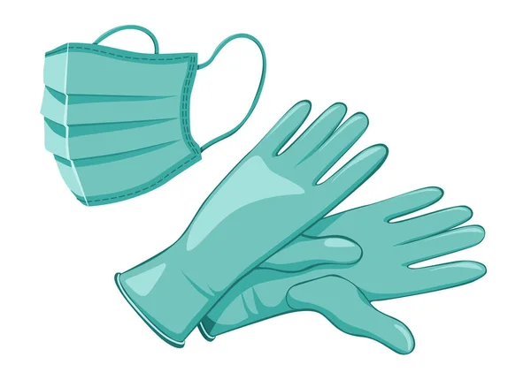 Medical Protective Face Mask Gloves Vector Icons Isolated Objects Transparent — Stock Vector