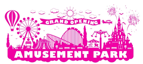 Grand Opening Amusement Park Quarantine Amusement Rides Silhouettes Castle Balloon — Stock Vector