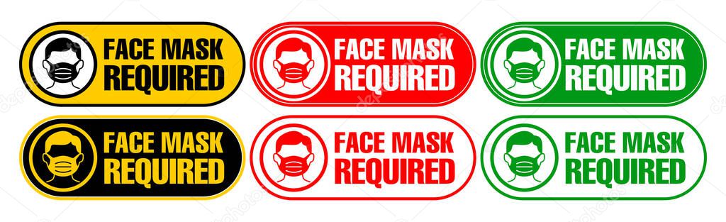 Face mask required sign. Horizontal warning signage for restaurant, cafe and retail business. Illustration, vector