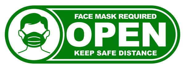 Open Sign Door Plate Green Sticker Transparent Background Face Mask — Stock Vector