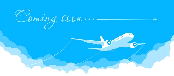 Modrá Obloha Mraky Vzlétající Letadlo Oznámení Zahájení Zahájení Letů Karanténě — Stockový vektor