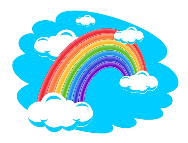 Arco Iris Cielo Azul Con Nubes Ilustración Editable Sobre Fondo — Vector de stock