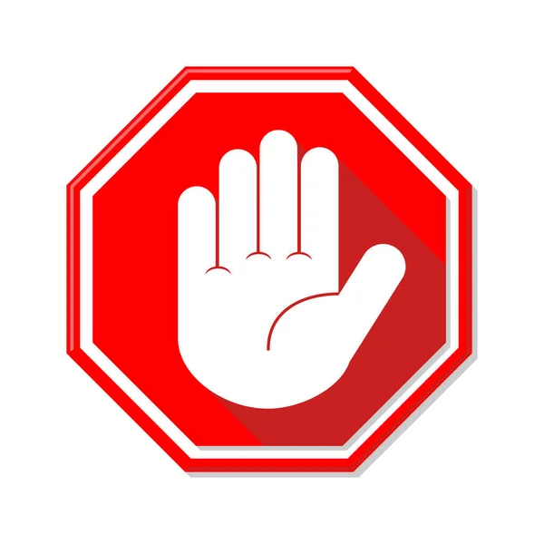 Rotes Stoppschild Mit Großem Weißen Handsymbol Oder Symbol Abbildung Vektor — Stockvektor