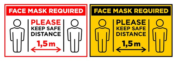 Gesichtsmaske Erforderlich Zeichen Sicherheitsabstand Horizontale Warnschilder Für Restaurants Cafés Und — Stockvektor