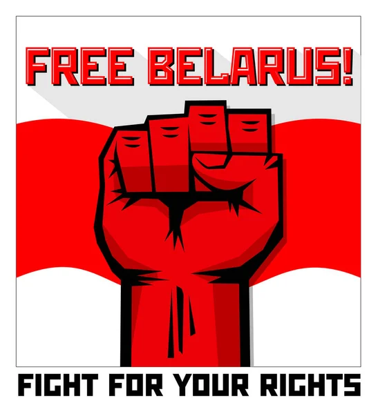 Biélorussie Poing Protestation Rouge Sur Fond Drapeau Blanc Rouge Blanc — Image vectorielle