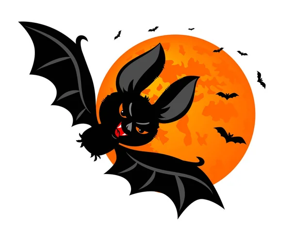 Halloween Horror Element Spooky Funny Vampire Bat Full Moon Bats — Stock Vector