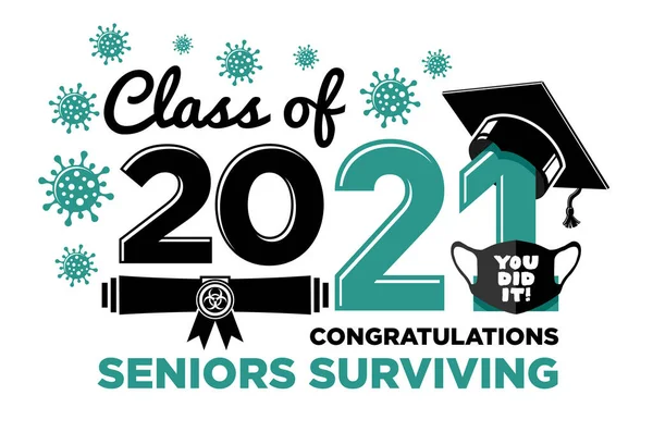 Graduation Class 2021 Congratulations Virus Surviving Seniors Text Design Greetings — Stock Vector