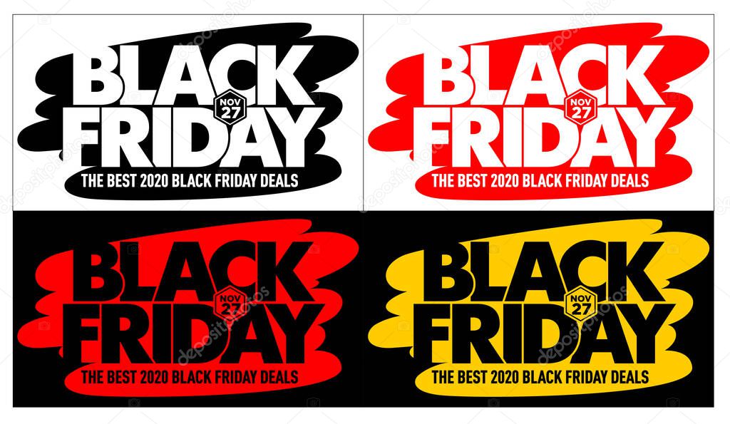 Best Black Friday 2020 deals. Concept for banner with discount offers and sale. Vector icons on black and transparent background