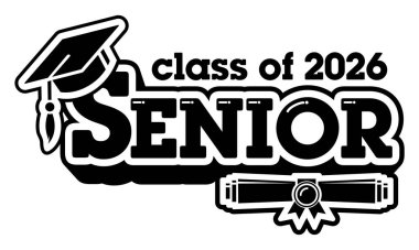 2026 Harf Sınıfı tebrik kartı, davetiye kartı. Mezuniyet tasarımı, kutlama etkinliği, tişört, parti, lise ya da üniversite mezuniyeti metni. Şeffaf arkaplanda vektör