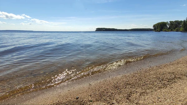 Spiaggia Ghiaia Pulita Del Mare Gorkij Chkalovsk Russia Immagine Stock