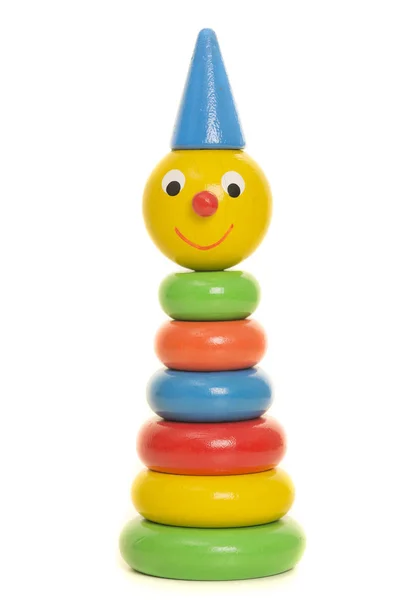 Kolorowa Drewniana Piramida Zabawki Edukacyjne Gry Białym Tle — Zdjęcie stockowe