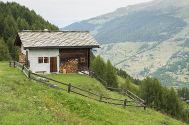 Dağlar ile İsviçre Alpleri'nde Oldukça tipik İsviçre evi