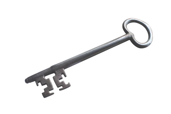 Giant Old Metal Key Cut Out White Background Antique — Stock Photo, Image