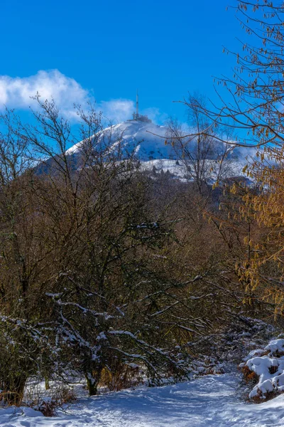 Tournage Volcan Puy Dome Campagne Enneigée Auvergne Une Chaîne Volcans — Photo