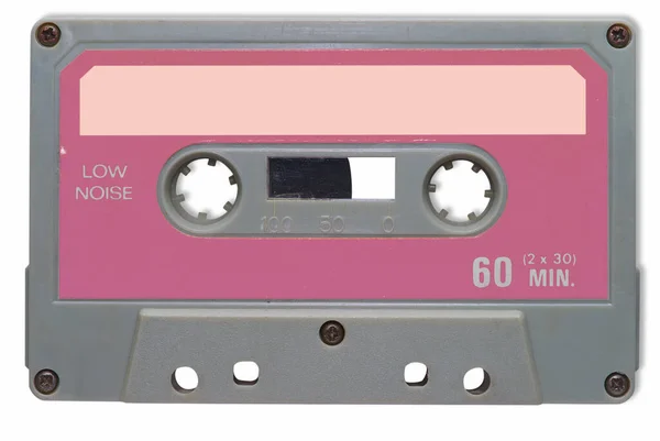 Nastro Audio Vintage Rosa Grigio Ritagliato Sfondo Bianco — Foto Stock