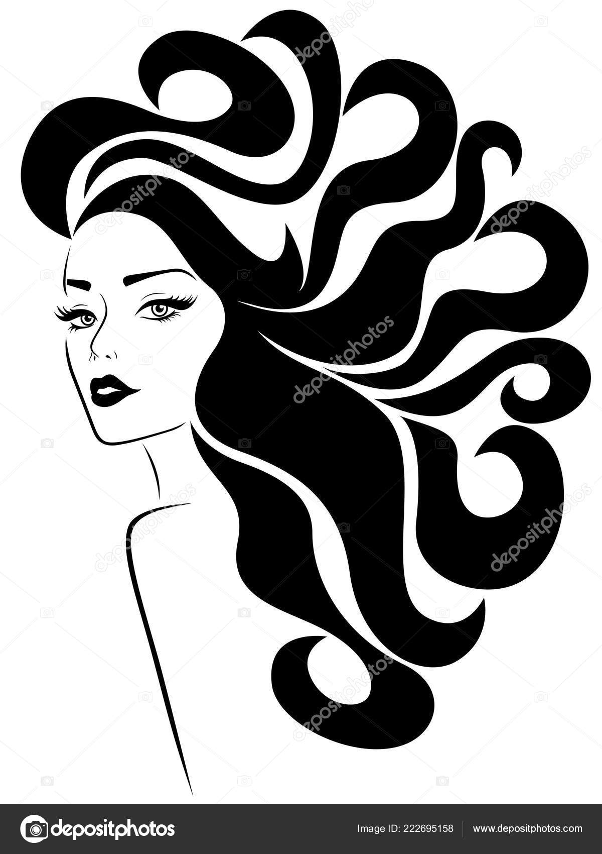 Glamourøse Dame Med Langt Bølget Luksuriøst Hår Flyder Vinden Med  Stockvektor af ©natreal 222695158, image size:1200x1700