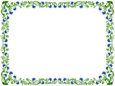 Yaprak ve yeşil ve mavi tonlar, vektör çizim çiçek ile süs çerçeve çiçek