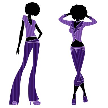 Çekici moda kadın organları trendy menekşe pantolon ve beyaz arka plan üzerinde vektör illüstrasyon izole uzun topuklu