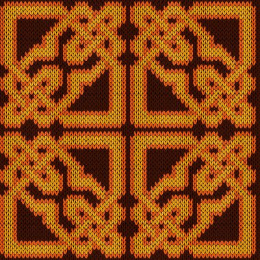 Sarı, turuncu ve kahverengi tonlar oryantal süslü Dikişsiz örgü vektör desen kumaş doku olarak