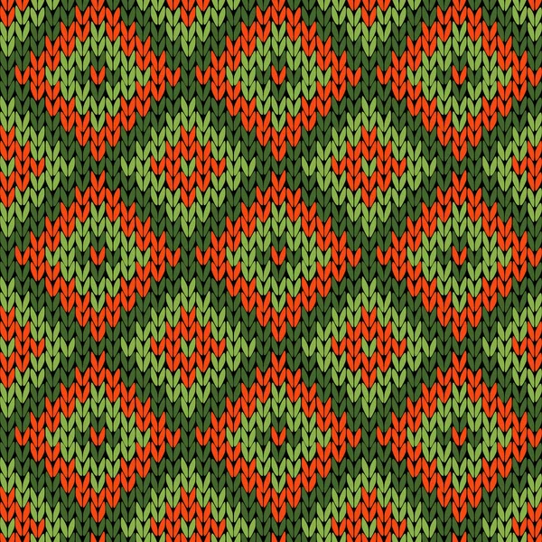Ornamental Knitting Seamless Vector Pattern Green Orange Colors Fabric Texture — Stock Vector