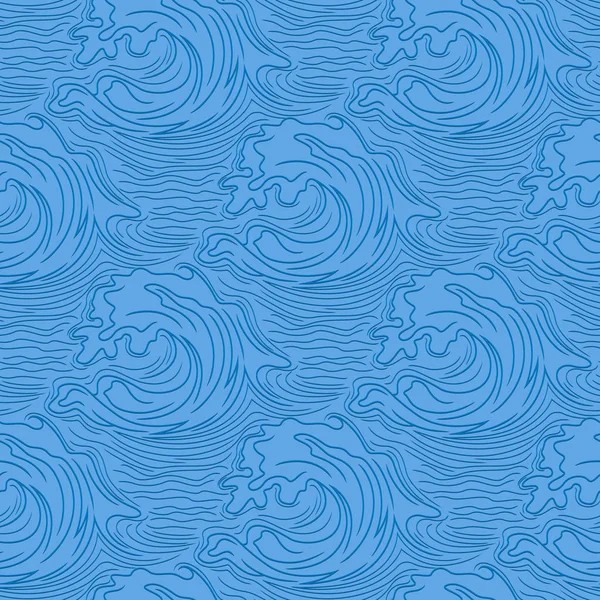 在不饱和蓝色背景上有阴影的海波 无缝矢量图案作为织物纹理 — 图库矢量图片
