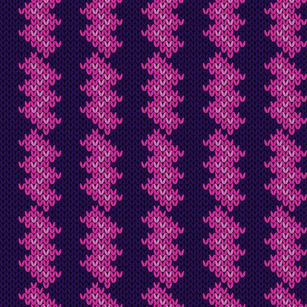飽和ピンクと紫を基調にニットのシームレスなパターン ファブリックのテクスチャとしてベクトル パターンをコントラストします — ストックベクタ