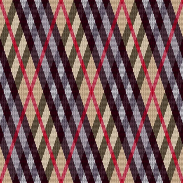 Seamless Rhombic Pattern Red Magenta Khaki Grey Lines Beige Background — Stock Vector