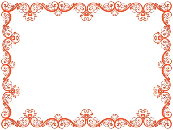 Cadre Valentin Fleuri Rouge Avec Coeurs Sur Fond Blanc Illustration — Image vectorielle