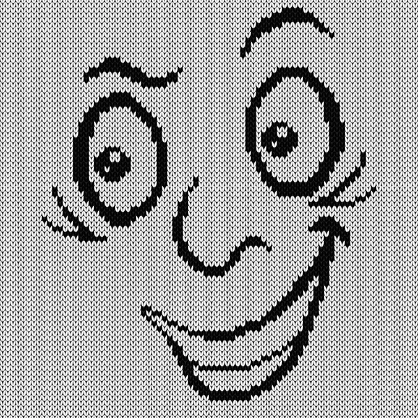 黑色轮廓的狡猾和微笑的鬼脸在白色背景 编织向量样式作为织品纹理 — 图库矢量图片