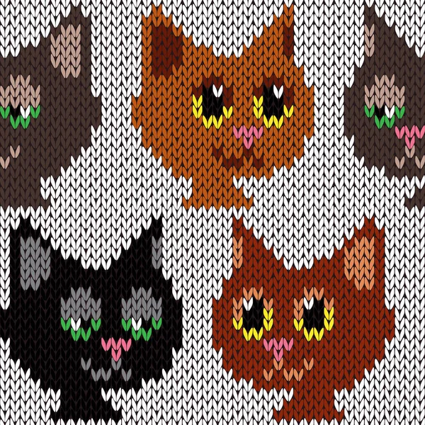 Amusing Cats over white background, knitting childish seamless pattern for the fabric texture or handmade design