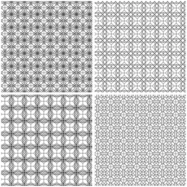 Set Four Abstract Seamless Mesh Patterns Interlacing Black Lines White — Stock Vector